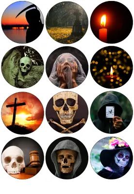 Halloween – smrtka, svíčky a mexická maska – jedlá kolečka na cupcakes