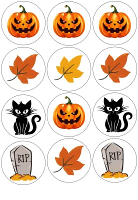 Halloween – dýně, listí a náhrobky RIP – jedlá kolečka na cupcakes