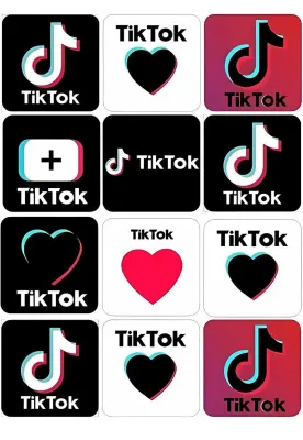 TikTok – sada čtverců s neonovými notami – jedlá kolečka na cupcakes