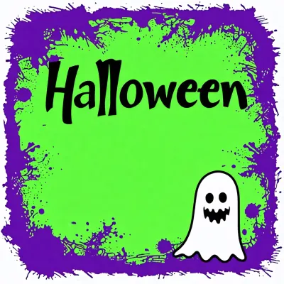 Halloween – zelené pozadí a bílý duch – obdélníkový jedlý papír na dort