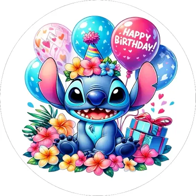 Lilo & Stitch – Stitch s kloboučkem a dárkem – jedlý papír na dort