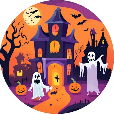 Halloween – Fialový zámek a duchové – jedlý papír na dort