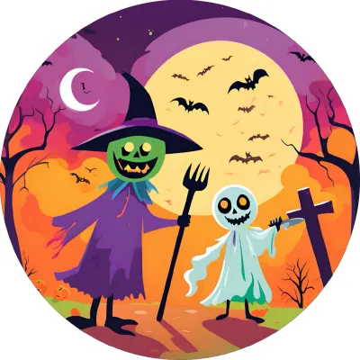 Halloween – zelený strašák a duch u kříže – jedlý papír na dort