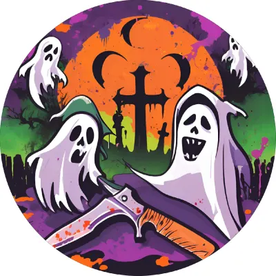 Halloween – duchové na hřbitově s kosou – jedlý papír na dort