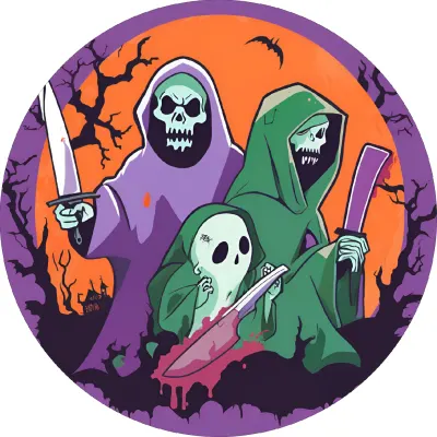 Halloween – tři postavy v kápích s lebkami – jedlý papír na dort