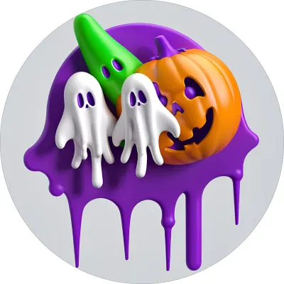 Halloween – fialová poleva, dýně a duchové – jedlý papír na dort