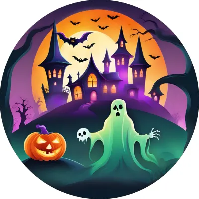 Halloween – Duch s lebkou a fialový hrad – jedlý papír na dort