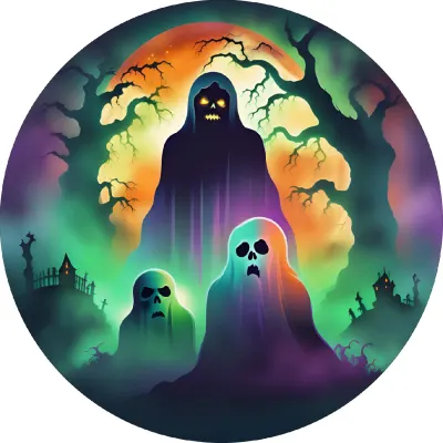 Halloween – Postava v plášti a hřbitov – jedlý papír na dort