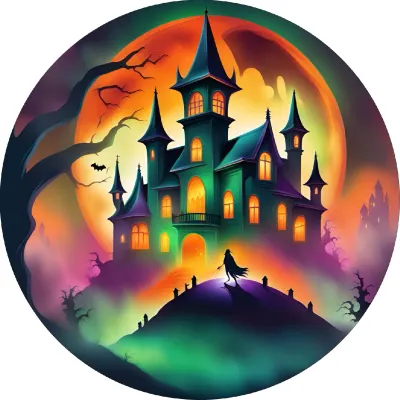 Halloween – strašidelný zámek za úplňku – jedlý papír na dort