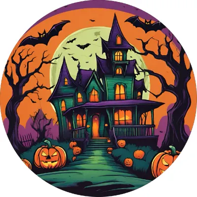 Halloween – viktoriánský dům s dýněmi – jedlý papír na dort
