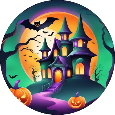 Halloween – Sídlo s fialovou cestičkou – jedlý papír na dort