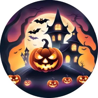 Halloween – Dýně na kopci a hrad – jedlý papír na dort