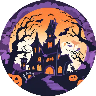 Halloween – Gotický dům a obří měsíc – jedlý papír na dort