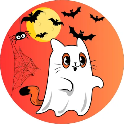 Halloween – Bílá kočička jako duch – jedlý papír na dort