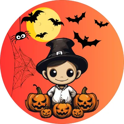 Halloween – Chlapec v klobouku s dýněmi – jedlý papír na dort