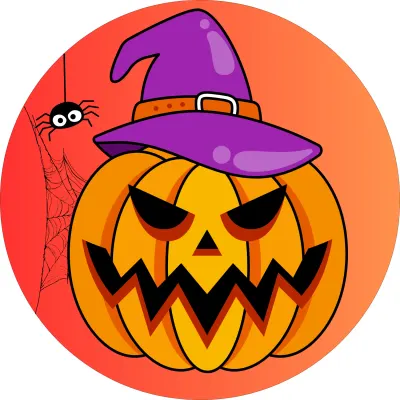 Halloween – Dýně ve fialovém klobouku – jedlý papír na dort