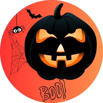 Halloween – černá dýně a nápis Boo! – jedlý papír na dort
