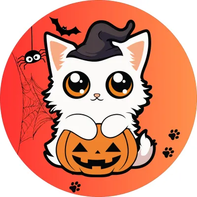 Halloween – Bílé kotě u dýně – jedlý papír na dort