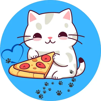 Kočička a pizza – modré pozadí a tlapky – jedlý papír na dort