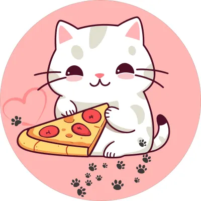Kočička a pizza – růžové pozadí a srdíčko – jedlý papír na dort