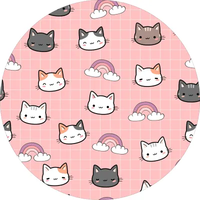 Kočičky – růžový vzor s duhami a obláčky – jedlý papír na dort