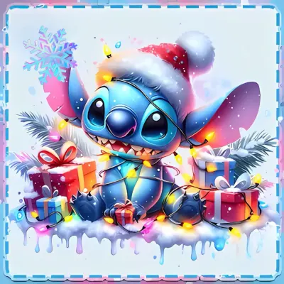Lilo & Stitch zima – Stitch se světýlky a dárky – jedlý papír na dort