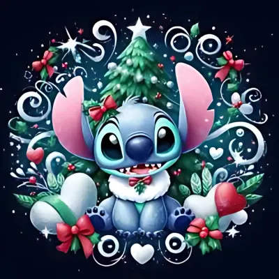 Lilo & Stitch zima – Stitch u stromku s mašlí – jedlý papír na dort