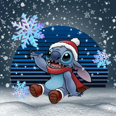 Lilo & Stitch – zima, Vánoce, 20 cm čtverec – jedlý papír na dort