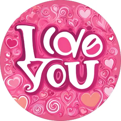 I Love You – Bílý nápis a růžové ornamenty – jedlý papír na dort