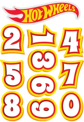 Číslovky 0–9, styl Hot Wheels – obdélníkový jedlý papír na dort