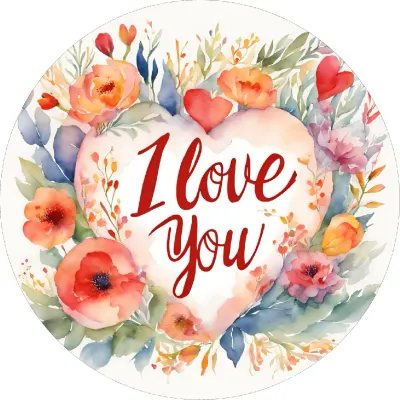 I Love You – Květinový akvarelový věnec – jedlý papír na dort