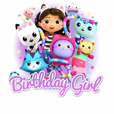 Gábinin domek – nápis Birthday Girl – jedlý papír na dort