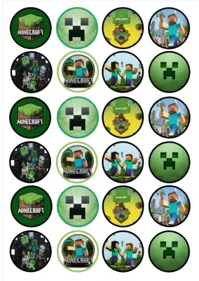Minecraft – Steve, Creeper a herní motivy – jedlá kolečka na cupcakes