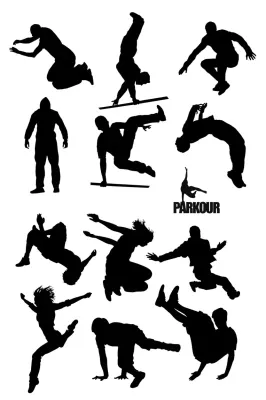 Parkour – siluety skoků a triků – jedlý papír na dort