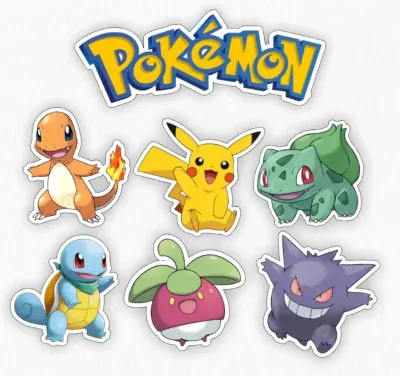 Pokémon – Pikachu a postavičky s logem – jedlý papír na dort