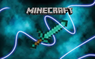 Minecraft – Diamantový meč a logo – jedlý papír na dort
