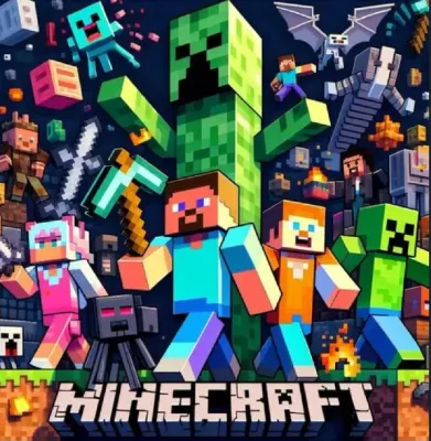 Minecraft – Steve, Creeper a hrdinové s logem – jedlý papír na dort