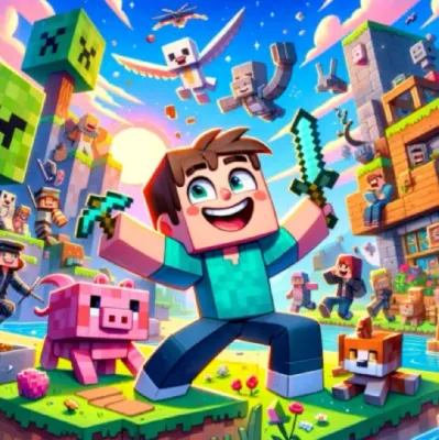 Minecraft – hrdina s mečem a zvířátky – jedlý papír na dort