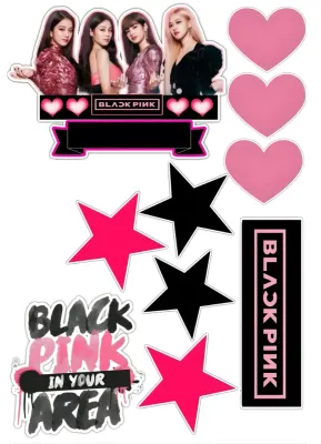 Blackpink – členky skupiny, hvězdy a srdce – jedlý papír na dort