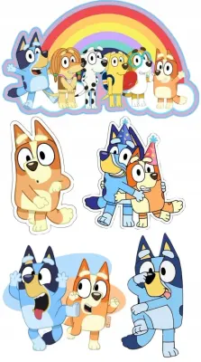 Bluey – postavičky k vystřižení s duhou – jedlý papír na dort