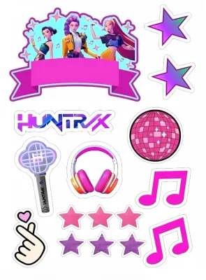 K-Pop Lovkyně démonů – skupina Huntr/x k vystřižení – jedlý papír na dort