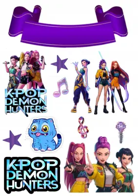 K-Pop Lovkyně démonů – postavy a stuha k vystřižení – jedlý papír na dort