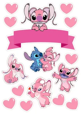 Lilo a Stitch – Angel a Stitch se srdíčky – jedlý papír na dort