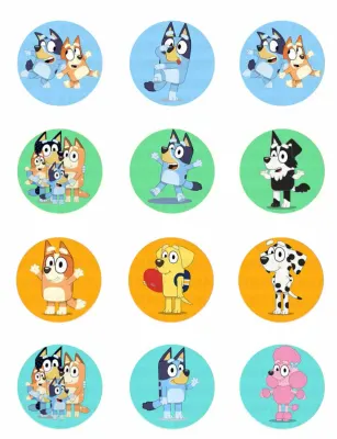 Bluey – Bluey a Bingo s kamarády – jedlá kolečka na cupcakes
