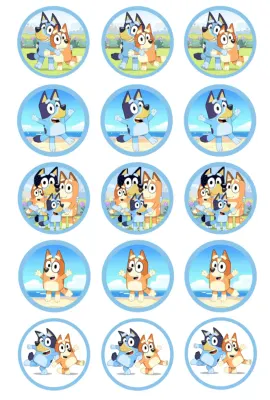 Bluey – Bluey a Bingo s rodinou – jedlá kolečka na cupcakes