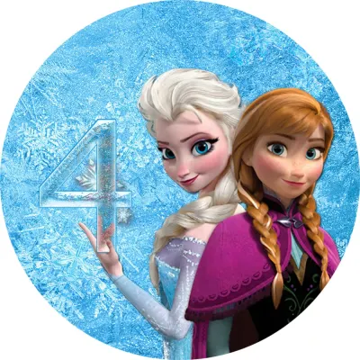 Ledové království – Elsa a Anna s číslem 4 – jedlý papír na dort