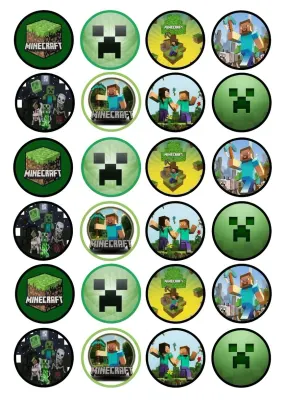 Minecraft – mix postaviček a kostek – jedlá kolečka na cupcakes