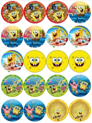 SpongeBob – mix veselých motivů – jedlá kolečka na cupcakes