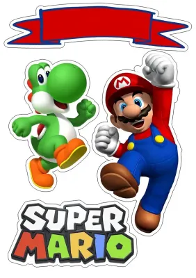 Super Mario – Mario, Yoshi a banner – jedlý papír na dort