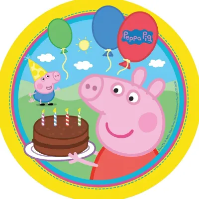 Prasátko Peppa – oslava s dortem a balónky – jedlý papír na dort